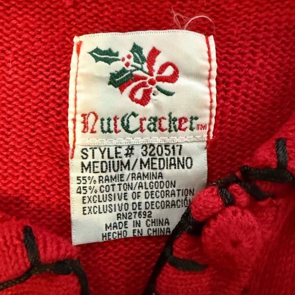Vintage Nutcracker Christmas Cardigan Sweater Red Animal Print Stockings medium - Picture 15 of 16